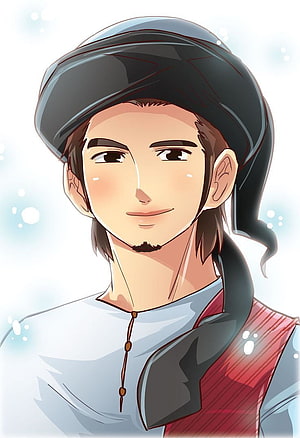 Portrait of a smiling man with a goatee wearing a black turban and red sash in anime style, Islamic Cartoon - Top Islamic Cartoon Background - Islamic cartoon, Anime muslim, Muslim, Muslim Boy HD phone wallpaper