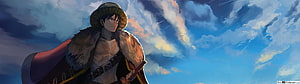 One Piece Anime Character in Straw Hat and Fur Cloak Under Dramatic Cloudy Sky HD wallpaper