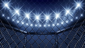 UFC Octagon Chain-Link Fence with Bright Stadium Lights at Night HD wallpaper