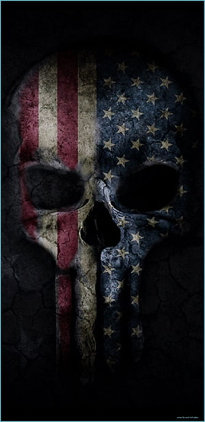 Punisher Skull with American Flag Design on Dark Cracked Background HD phone wallpaper