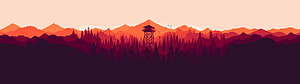 Silhouette of a fire lookout tower in a pine forest with layered mountains at sunset HD wallpaper