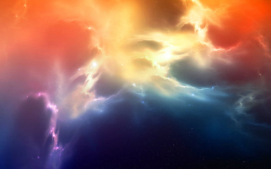 Vibrant Cosmic Nebula with Fiery Orange and Deep Blue Star Fields HD wallpaper