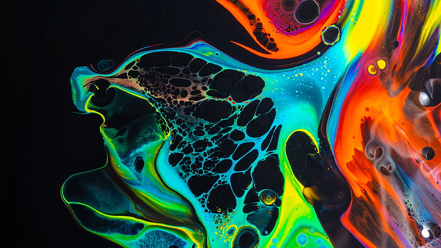 Vibrant Fluid Art with Neon Colors and Black Liquid Patterns HD wallpaper
