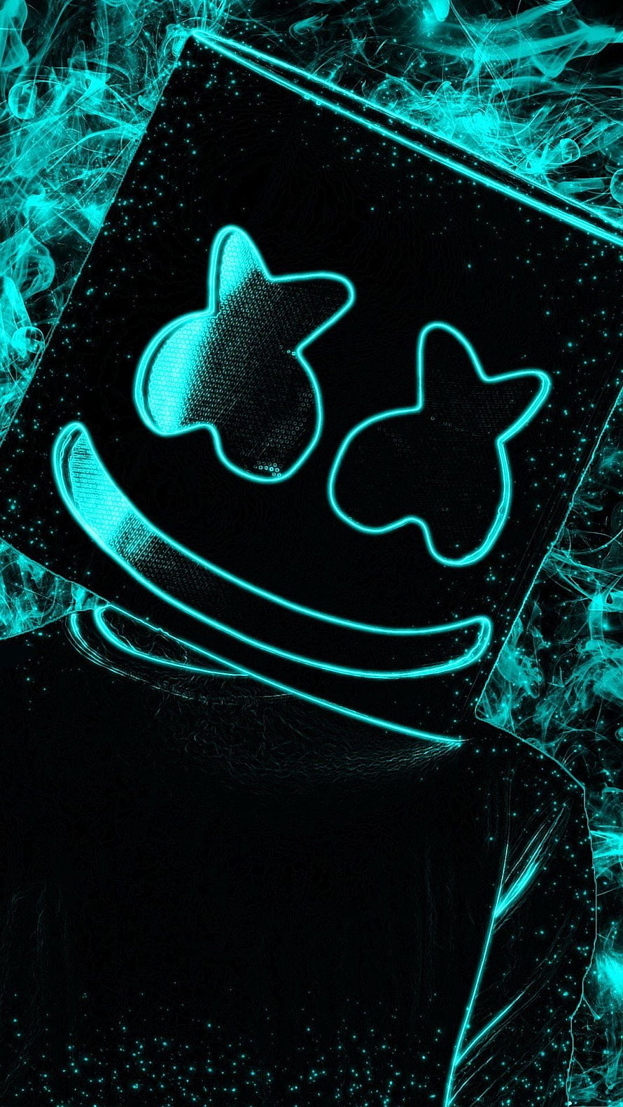 Neon Blue Smiling Cube Character Wallpaper HD phone wallpaper