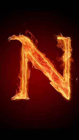 Fiery Letter N Alphabet Design With Burning Flames And Smoke On Dark Red Background HD phone wallpaper