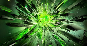 Abstract Green Crystal Explosion With Shattering Glass Fragments And Glowing Energy Core HD wallpaper