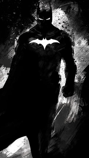 Dark Silhouette of Batman with Glowing White Eyes and Emblem on Textured Background, Batman Digital Art Black & White Mobile . Dc comics , Batman poster, Batman , Batman Cool HD phone wallpaper