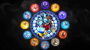 Kingdom Hearts Stained Glass Artwork Featuring Sora and Keyblade HD wallpaper