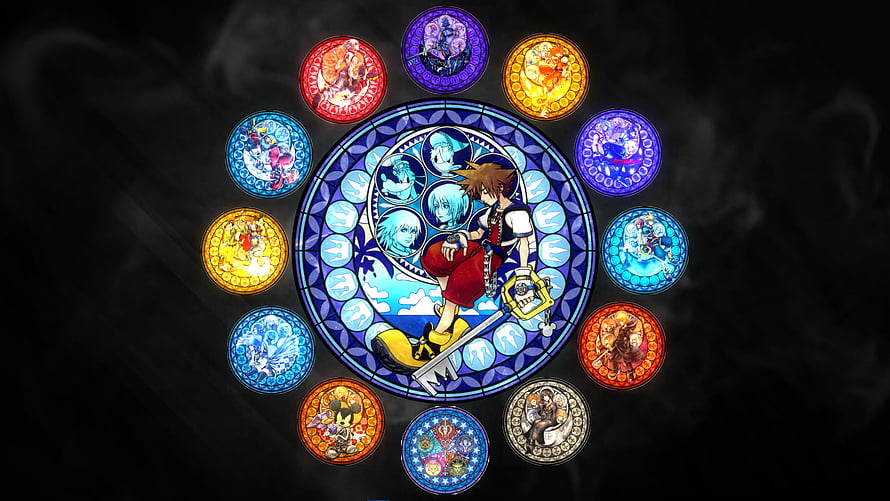 Kingdom Hearts Stained Glass Artwork Featuring Sora and Keyblade HD wallpaper