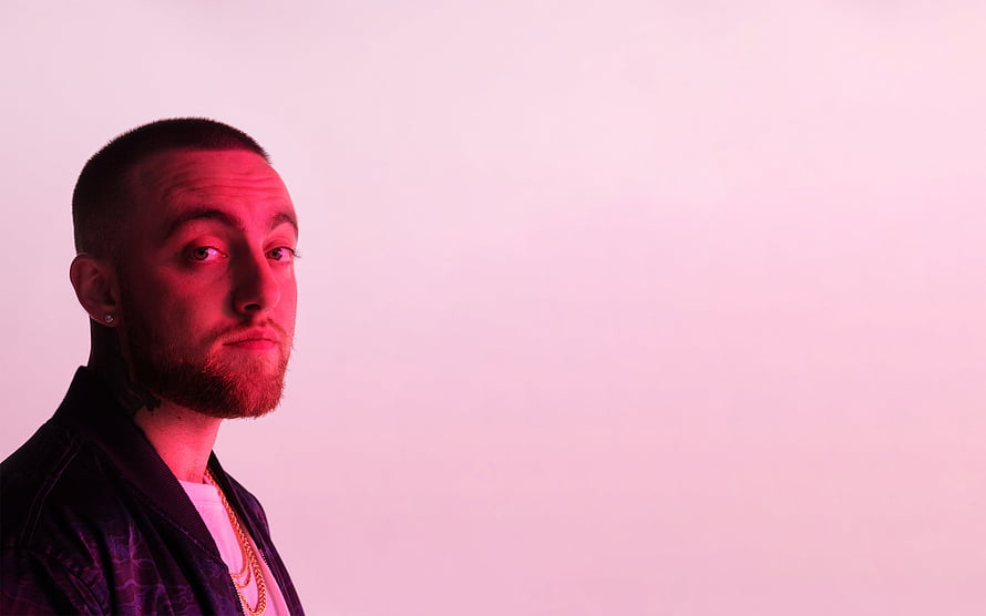 Mac Miller Portrait with Pink Neon Lighting and Minimalist Background HD wallpaper