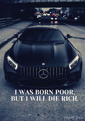 Matte Black Mercedes AMG GT Front View on Night Highway with Motivational Quote HD phone wallpaper