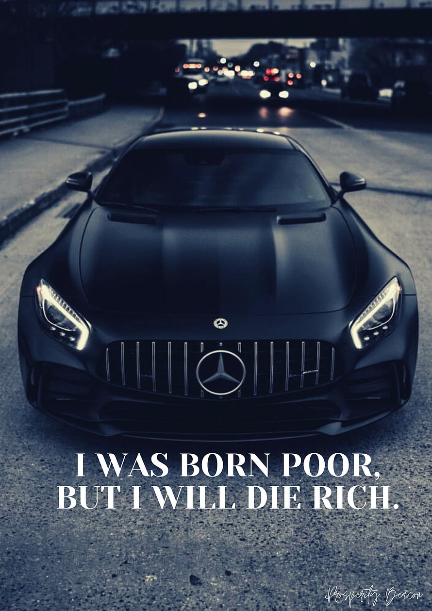 Matte Black Mercedes AMG GT Front View on Night Highway with Motivational Quote HD phone wallpaper