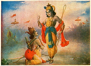 Krishna and Arjuna in the Mahabharata: Divine Counsel on the Battlefield HD wallpaper