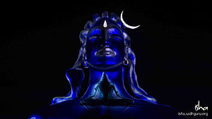 Blue Shiva Statue With Crescent Moon And Snake On Black Background HD wallpaper