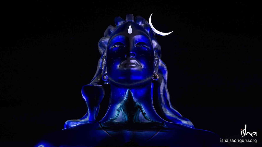 Blue Shiva Statue With Crescent Moon And Snake On Black Background HD wallpaper