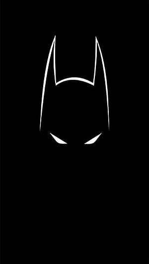Minimalist Batman Mask Outline with Glowing White Eyes on Black Background, Amoled Black Batman, Batman Logo Black HD phone wallpaper