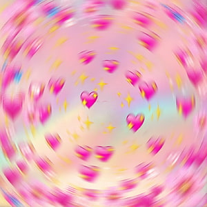Swirling Pink Heart and Star Burst Pattern with Soft Pastel Gradient Background HD phone wallpaper