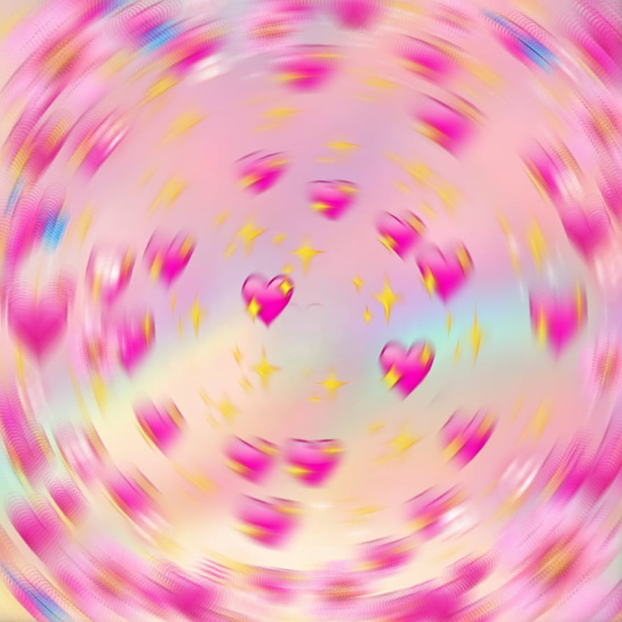 Swirling Pink Heart and Star Burst Pattern with Soft Pastel Gradient Background HD phone wallpaper