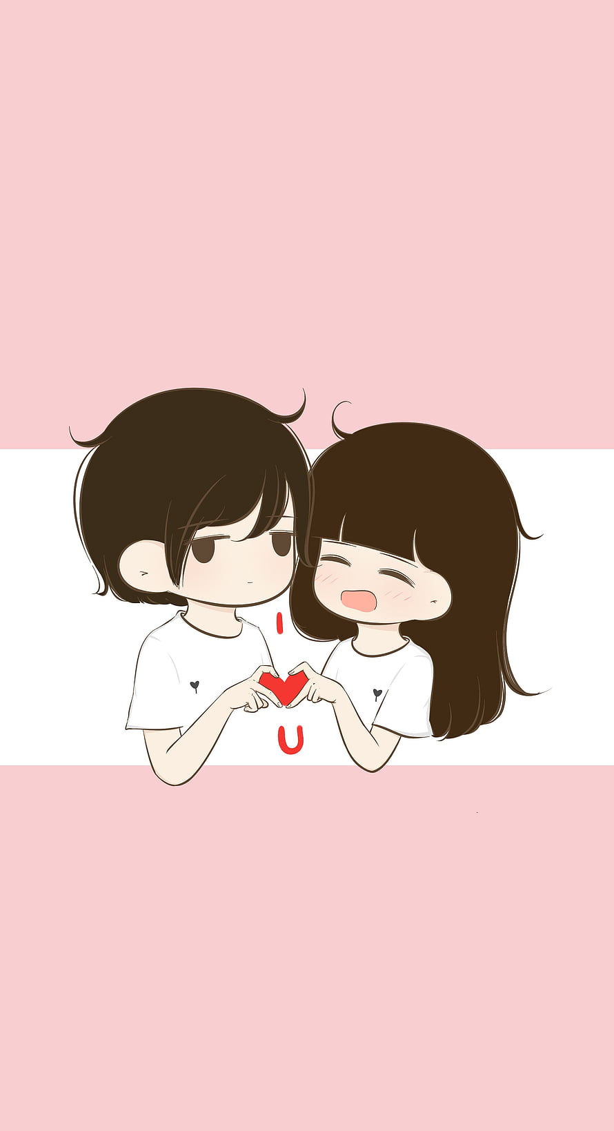 Cute Anime Couple Making Heart Shape With Hands On Pink Background HD phone wallpaper