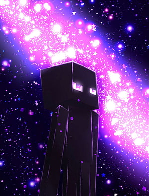 Minecraft Enderman Silhouette Against Vibrant Purple Galaxy Nebula, Omg he's so beautiful, Cool Epic Minecraft HD phone wallpaper