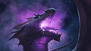 Majestic Purple Dragon Roaring with Magical Energy in Dark Fantasy Landscape HD wallpaper