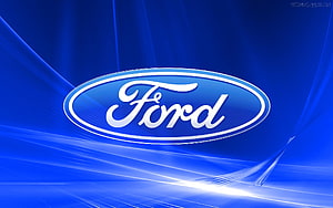 Ford Motor Company Logo on a Dynamic Blue Background with Light Streaks HD wallpaper