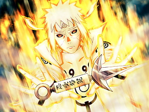 Namikaze Minato in Bijuu Mode Wielding Kunai with Golden Aura HD wallpaper