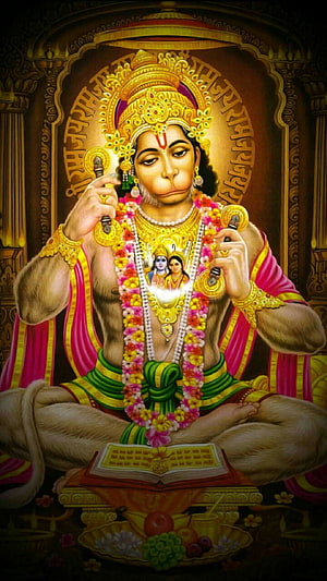 Lord Hanuman Sitting in Meditation with Hanuman Chalisa Book and Divine Jewelry, Hanuman, Lord Hanuman, Bajrangbali, God, Bhakti HD phone wallpaper