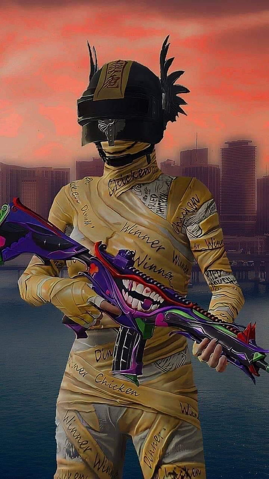 Fortnite Winner Chicken Dinner Mummy Skin with Spicy Tacos Assault Rifle HD phone wallpaper