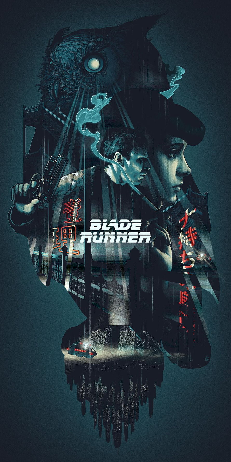 Blade Runner Cyberpunk Movie Poster Artwork With Owl And Cityscape HD phone wallpaper