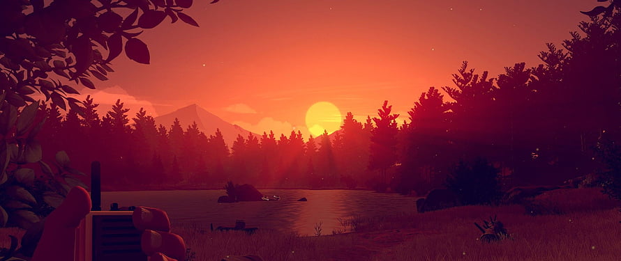 Serene Sunset Over Lake With Forest And Mountain View HD wallpaper