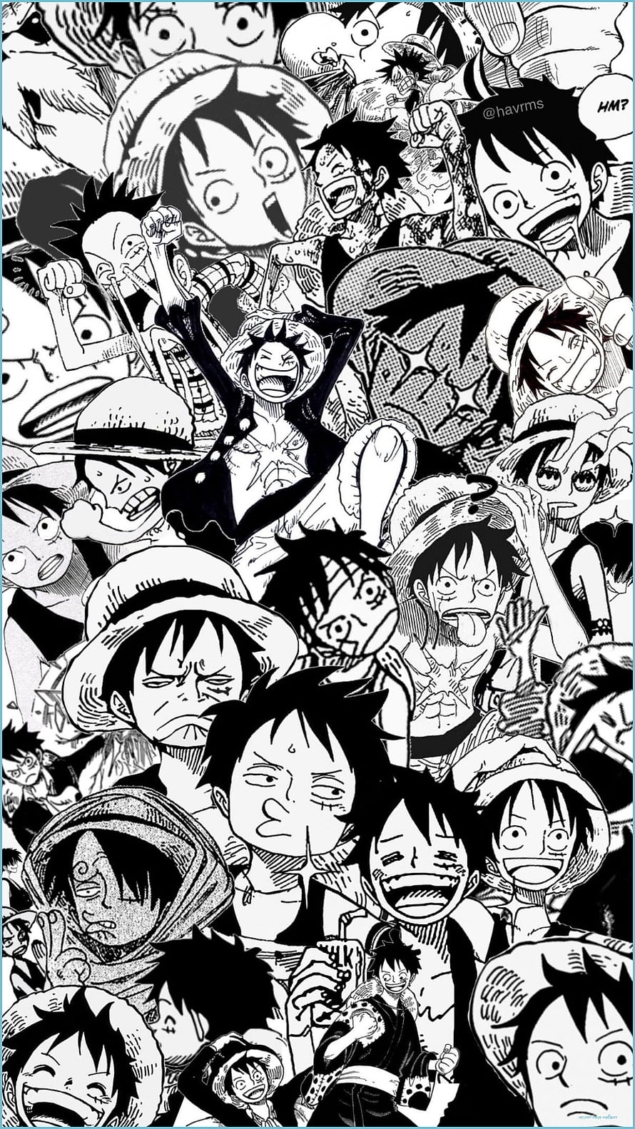 One Piece Manga Luffy Character Collage Black and White Illustration HD phone wallpaper