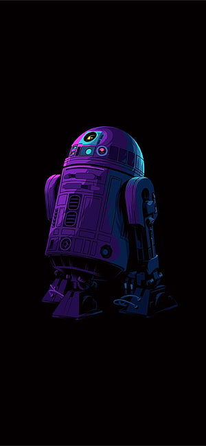 R2-D2 Star Wars Droid Neon Purple and Blue Illustration HD phone wallpaper