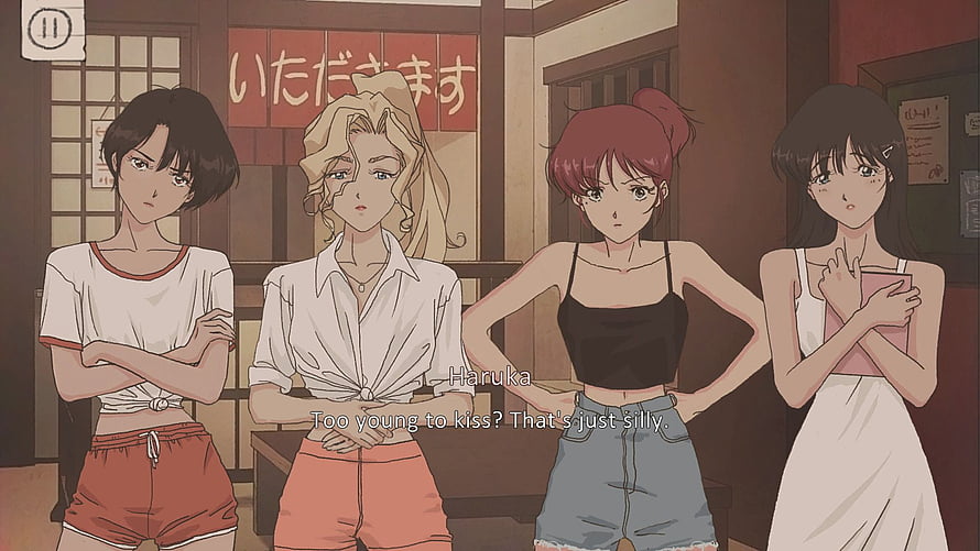 Four Anime Girls in a Japanese Restaurant with 90s Retro Aesthetic HD wallpaper