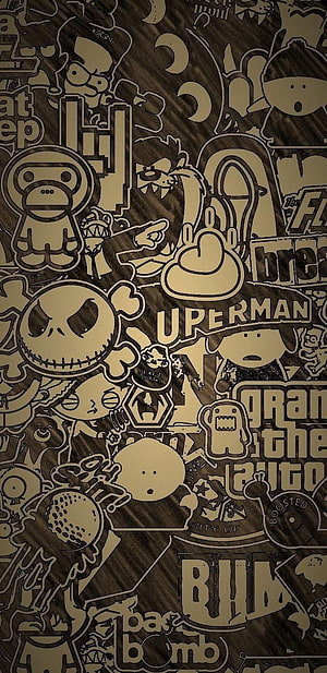 Sepia-toned collage of iconic video game characters and logos on a dark wood texture background HD phone wallpaper