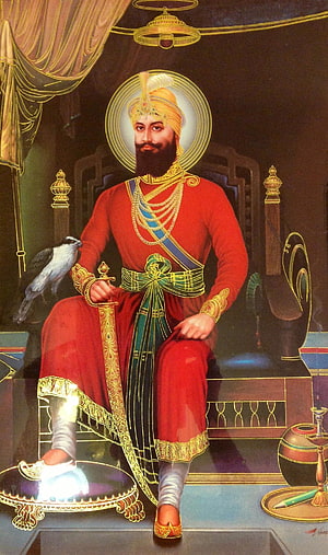 Portrait of Maharaja Ranjit Singh in Red Robes with Sword and Falcon HD phone wallpaper