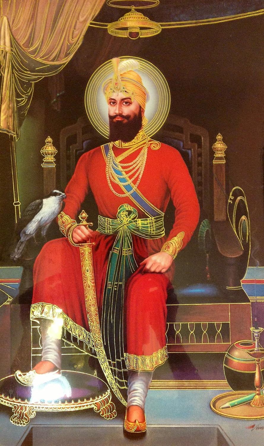 Portrait of Maharaja Ranjit Singh in Red Robes with Sword and Falcon HD phone wallpaper