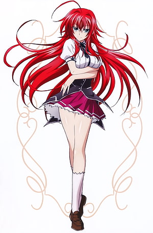 Rias Gremory from High School DxD in School Uniform with Flowing Red Hair HD phone wallpaper