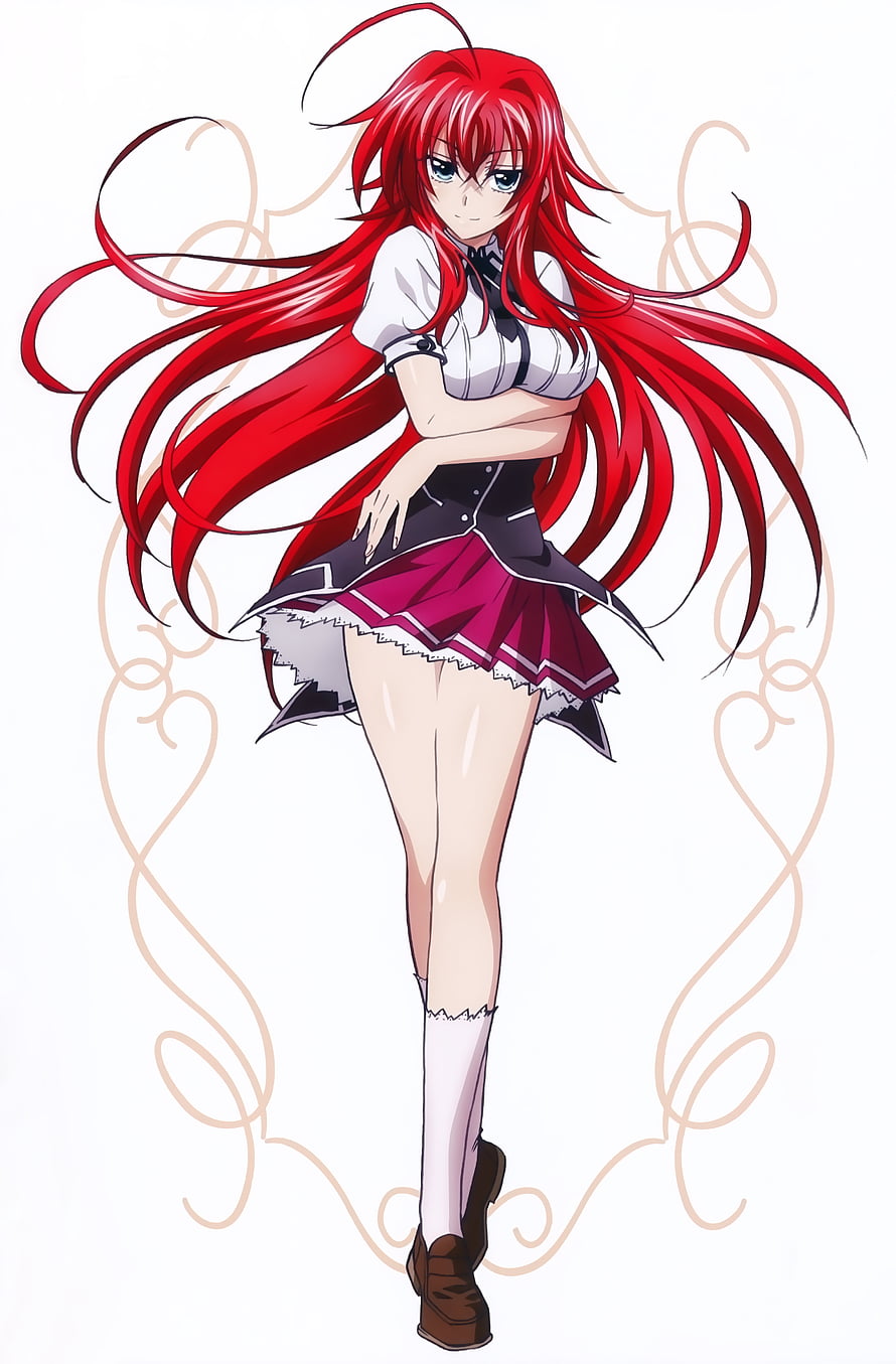 Rias Gremory from High School DxD in School Uniform with Flowing Red Hair HD phone wallpaper