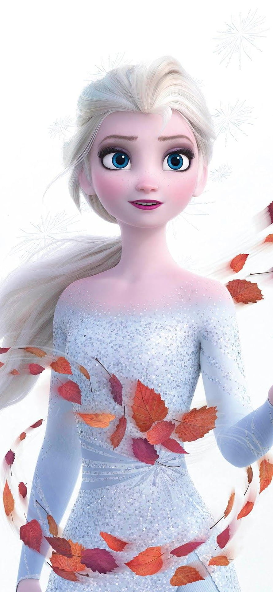 Elsa from Frozen 2 in Sparkling Ice Gown with Swirling Autumn Leaves HD phone wallpaper