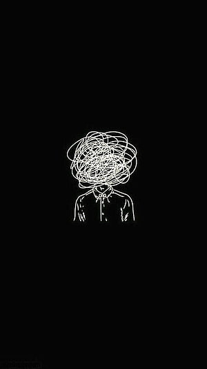 Minimalist Line Art of Person with Scribbled Head on Black Background HD phone wallpaper