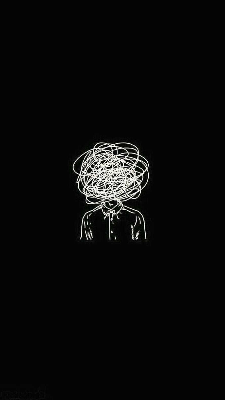 Minimalist Line Art of Person with Scribbled Head on Black Background HD phone wallpaper