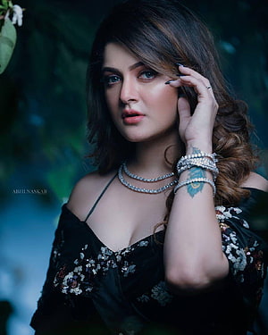 Srabanti Chatterjee in Black Sequined Dress with Diamond Jewelry and Peacock Tattoo HD phone wallpaper