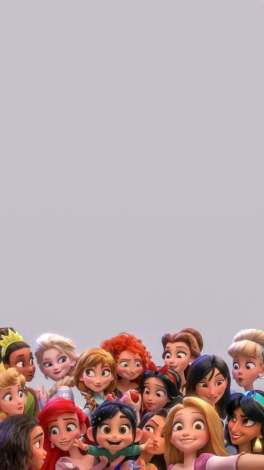 Group of Disney Princesses Taking a Selfie Against a Plain Gray Background HD phone wallpaper