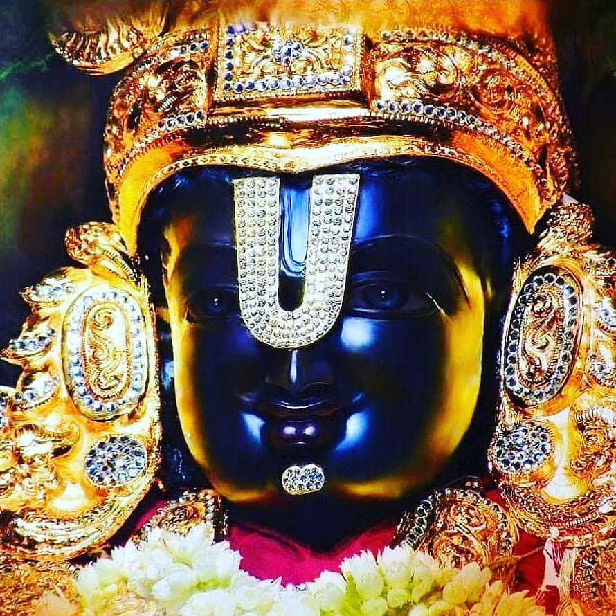 Close-up Portrait of Lord Krishna Statue with Golden Crown and Jewels HD phone wallpaper
