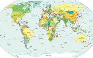 Detailed Political World Map with Color-Coded Countries and Oceans HD wallpaper