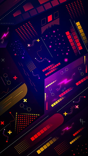 Neon Geometric Abstract Wallpaper with Glowing Shapes and Vibrant Colors HD phone wallpaper