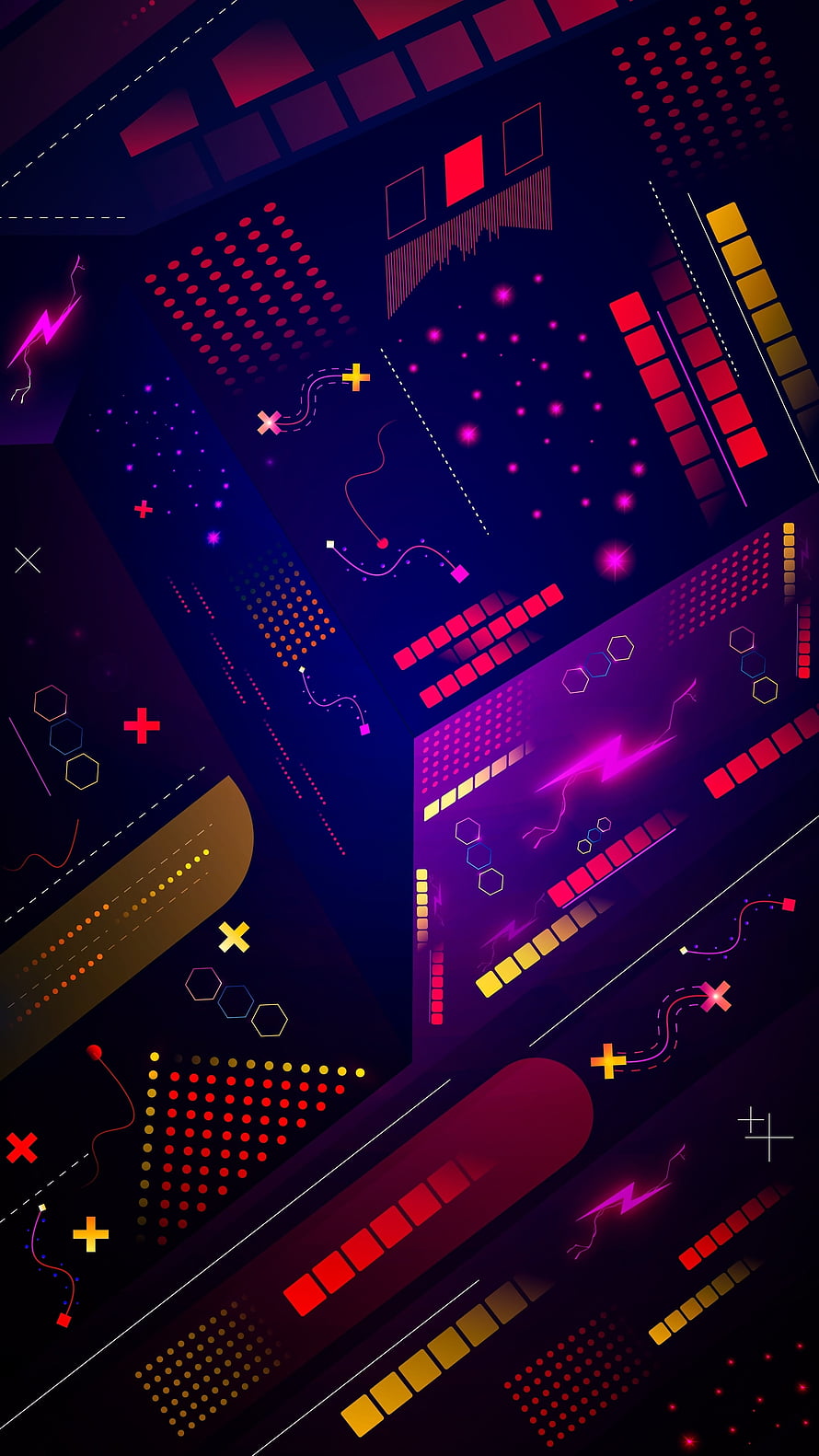 Neon Geometric Abstract Wallpaper with Glowing Shapes and Vibrant Colors HD phone wallpaper