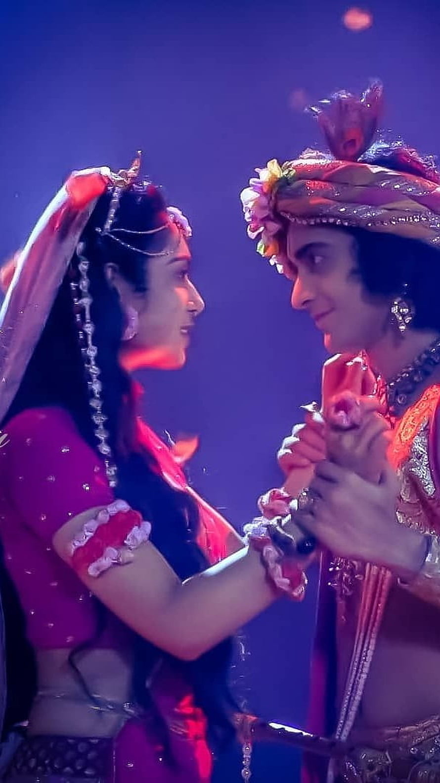 Radha and Krishna romantic scene with traditional Indian attire and jewelry, Radha Krishna Serial , Beautiful, Radha Krishna HD phone wallpaper