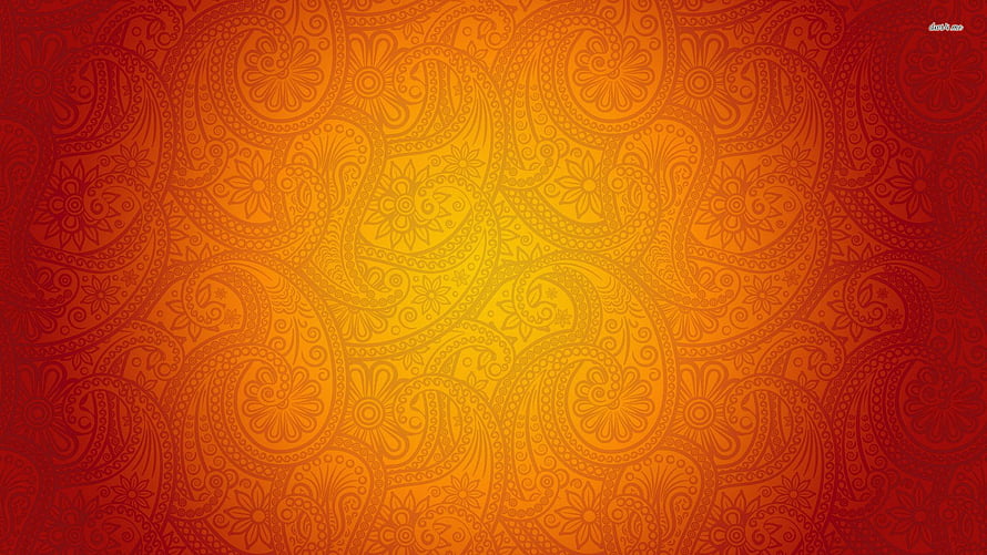 Vibrant Orange Paisley Pattern with Intricate Floral Motifs and Warm Gradient Background HD wallpaper